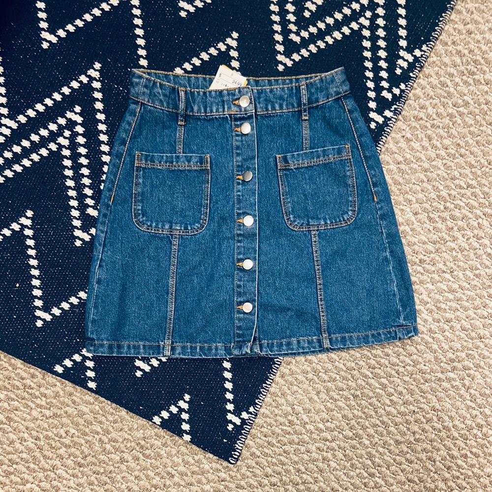 Denim Button Front Skirt